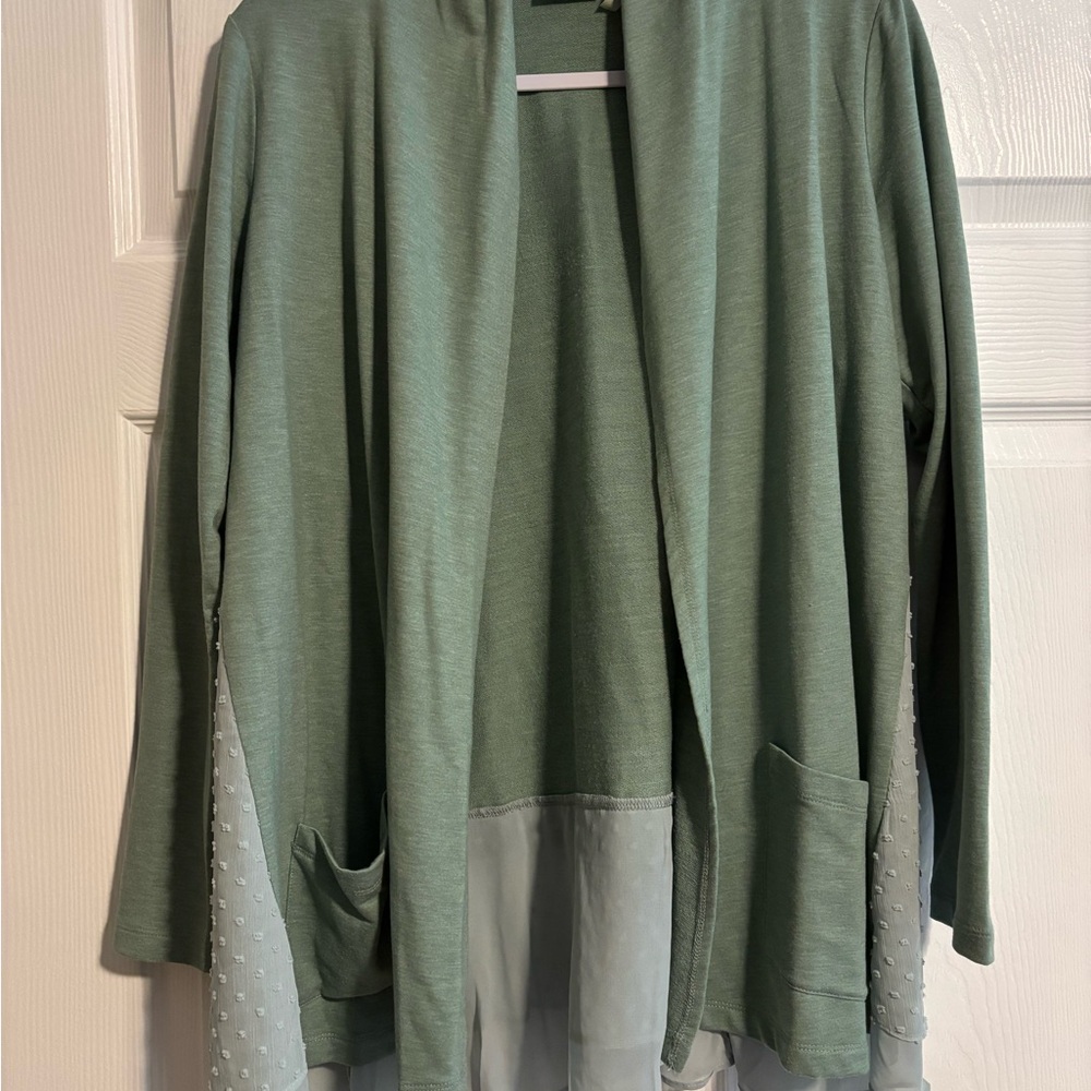 LOGO by Lori Goldstein Mint Green Open Cardigan